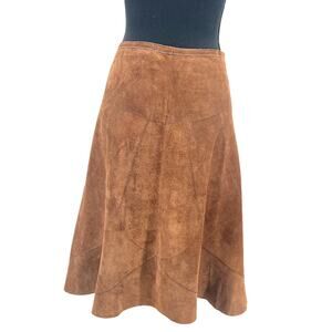 Vintage Allan Denis Brown Suede A Line Patchwork Skirt 6